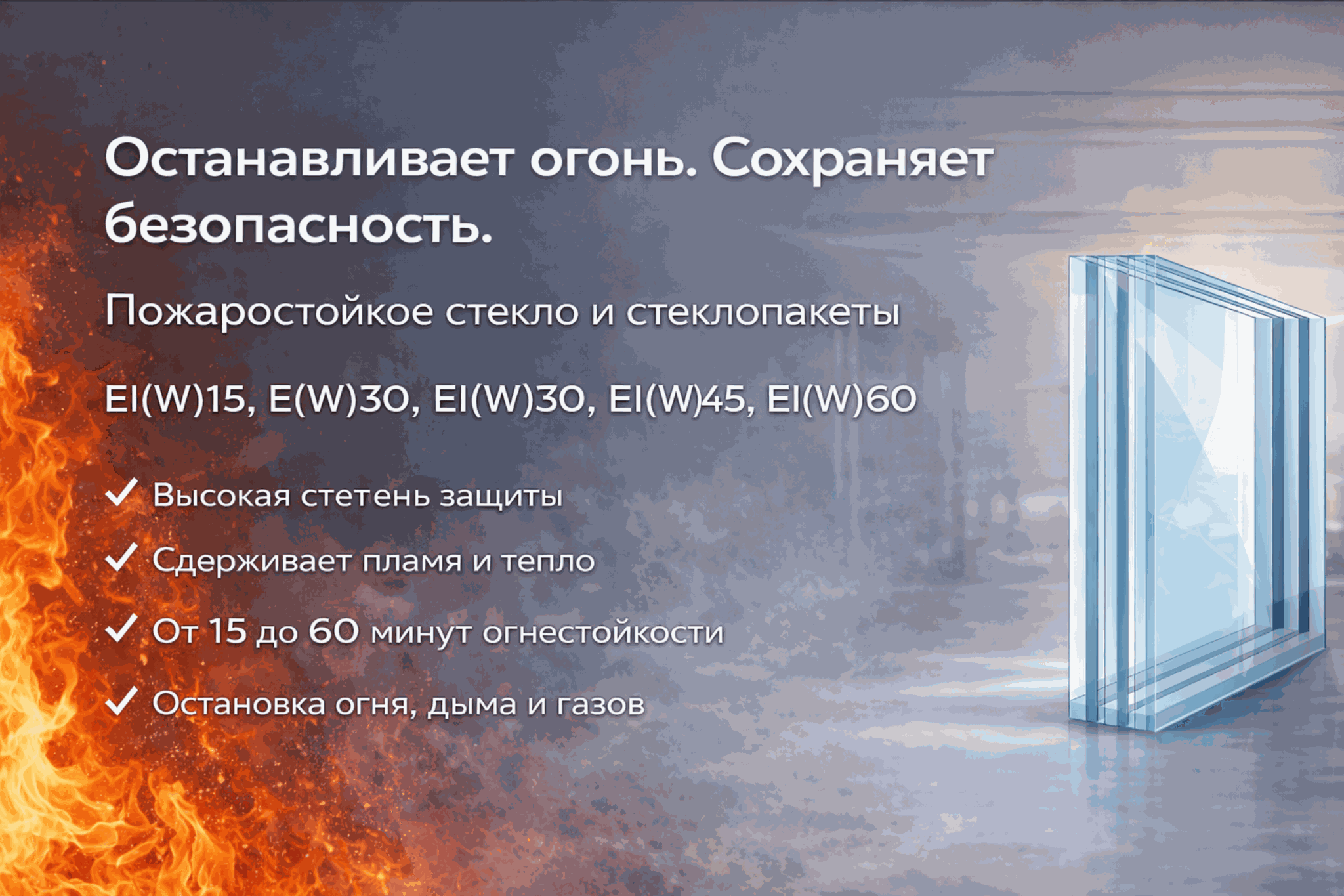 Стекло противопожарное многослойное производства ООО Стеклопак-21